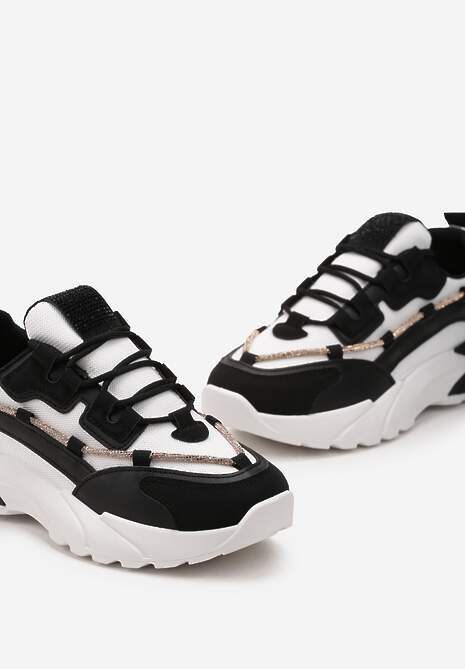 Czarne Sneakersy  z Ozdobnym Sznurkiem z Cyrkoniami Saerina