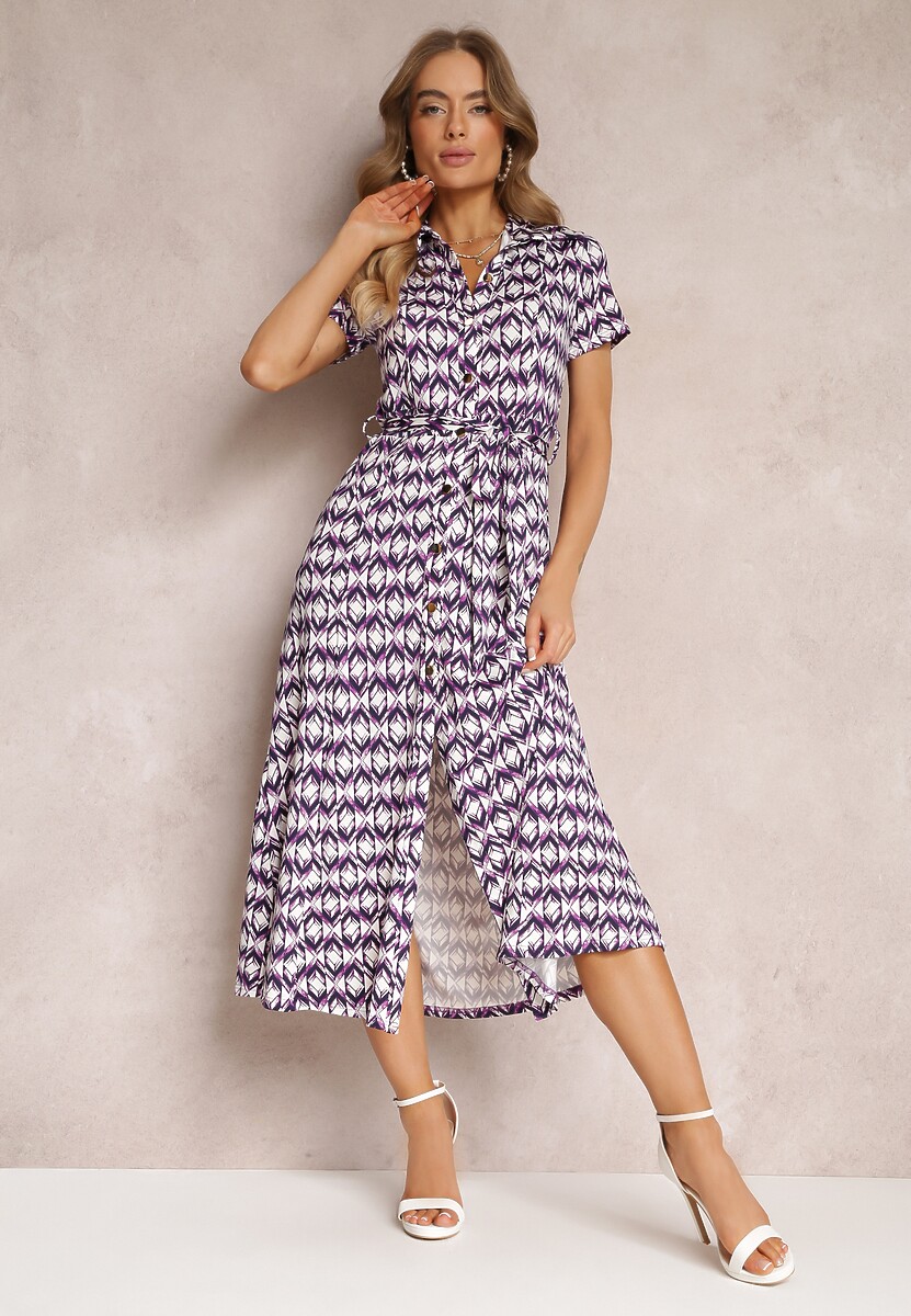 Fioletowa Sukienka Mamci Koszulowa Wiązana w Pasie Maevana