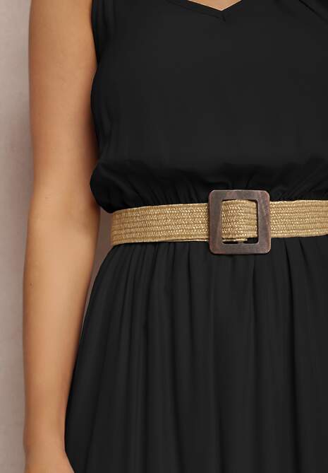 Czarna Sukienka z Paskiem Auxonia