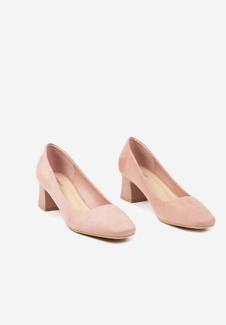 Różowe Czółenka z Kwadratowym Noskiem na Słupku z Wyściółką z Ekoskóry Nesha