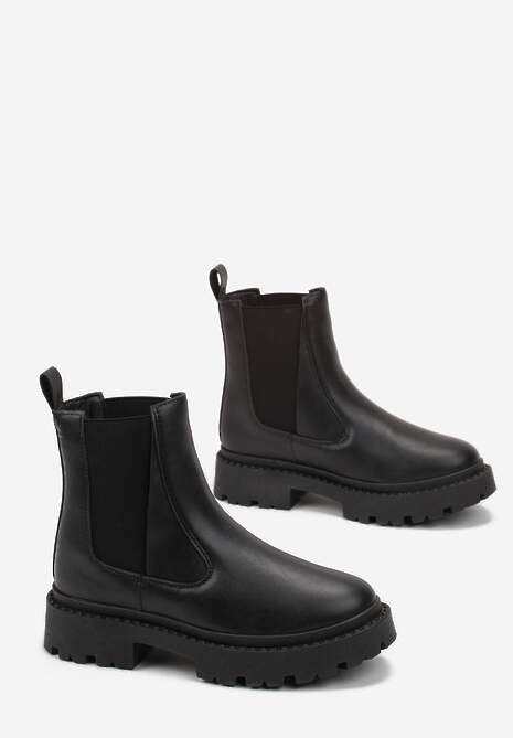 Czarne Botki Sztyblety na Grubej Podeszwie Gosoga