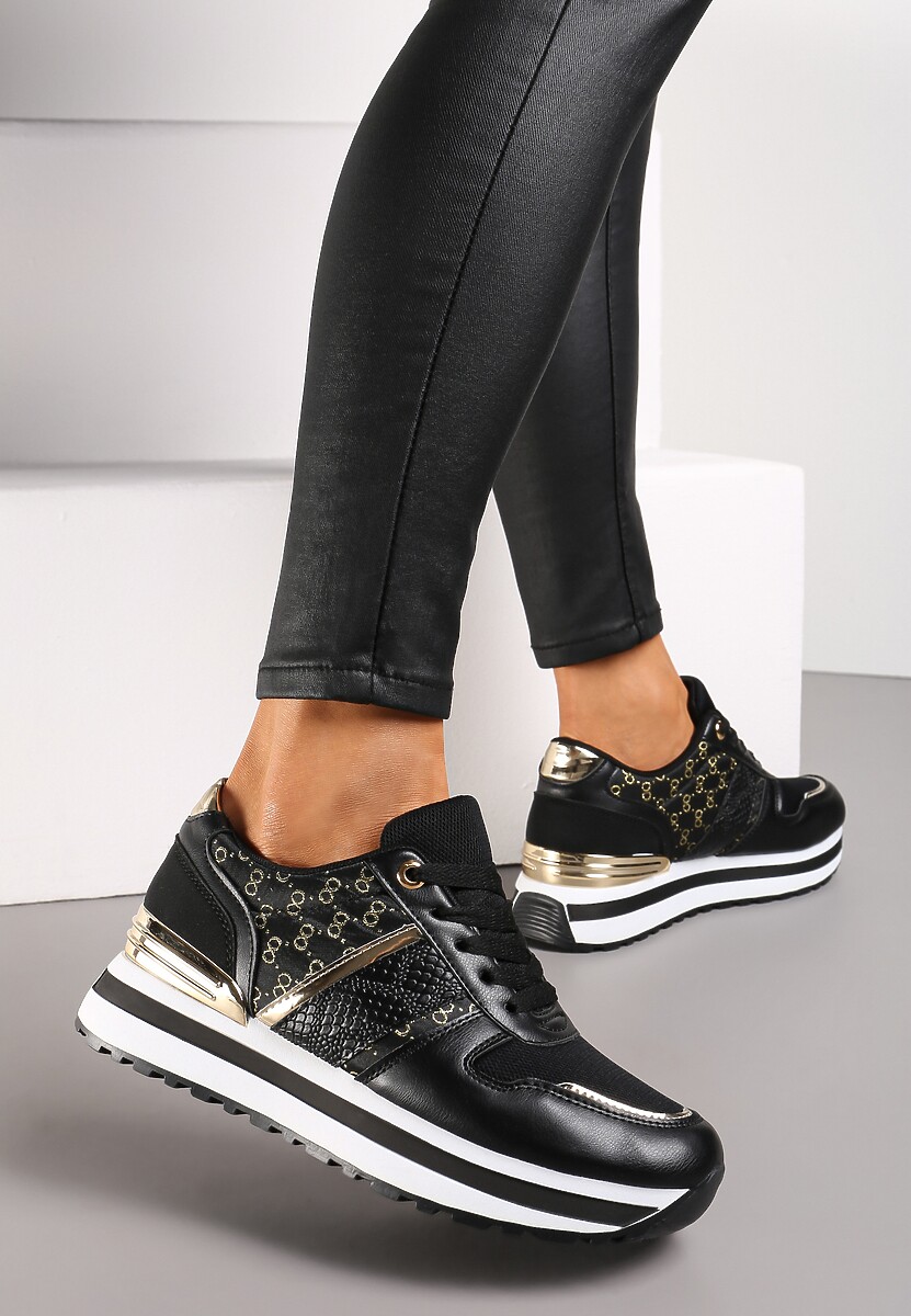 Białe Sneakersy na Podeszwie z Pianki ze Sznurowaniem i Błyszczącymi Detalami Weline