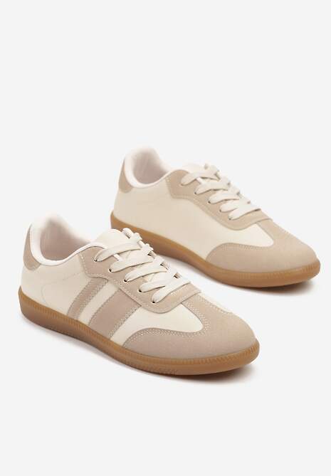 Ciemnobeżowe Sneakersy w Stylu Tenisówek z Paskami Danareth