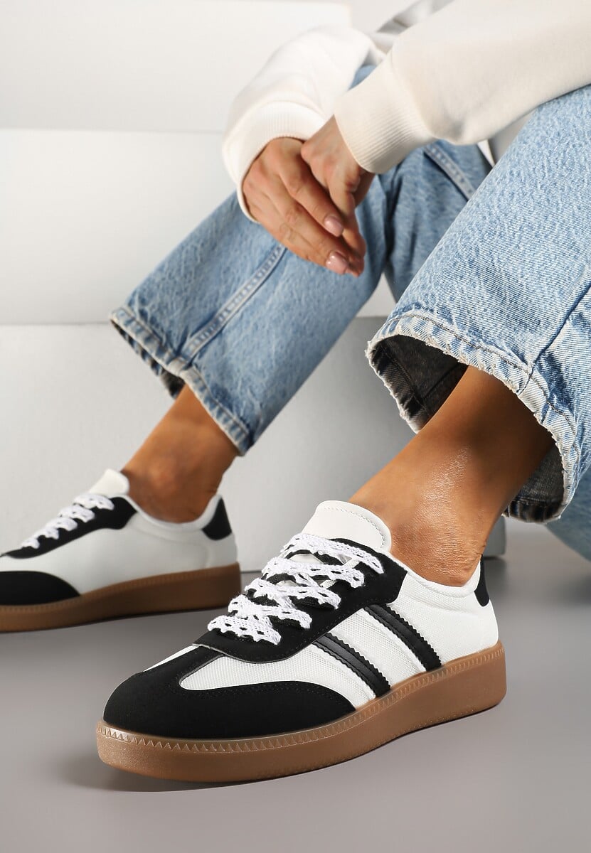 Czarno-Białe Sneakersy Tenisówki z Przeszyciami Lurivia