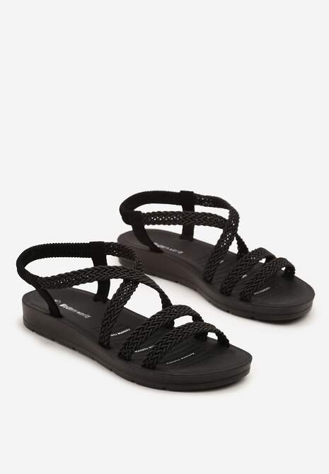 Czarne Sandały Ozdobione Paskami z Plecionki Natavie