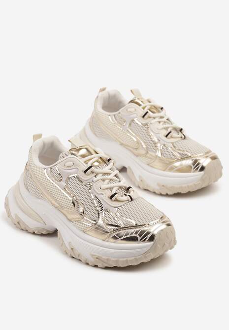 Złote Sneakersy na Platformie z Geometrycznym Wzorem Mevriane