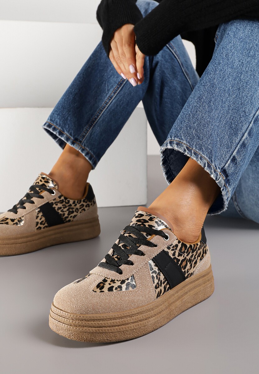 Panterkowe Sneakersy w Stylu Tenisówek na Platformie Gilritisa