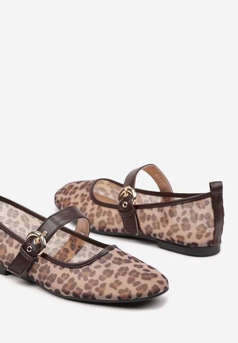 Panterkowe Siateczkowe Balerinki z Paskiem w Klamerką Korlexia