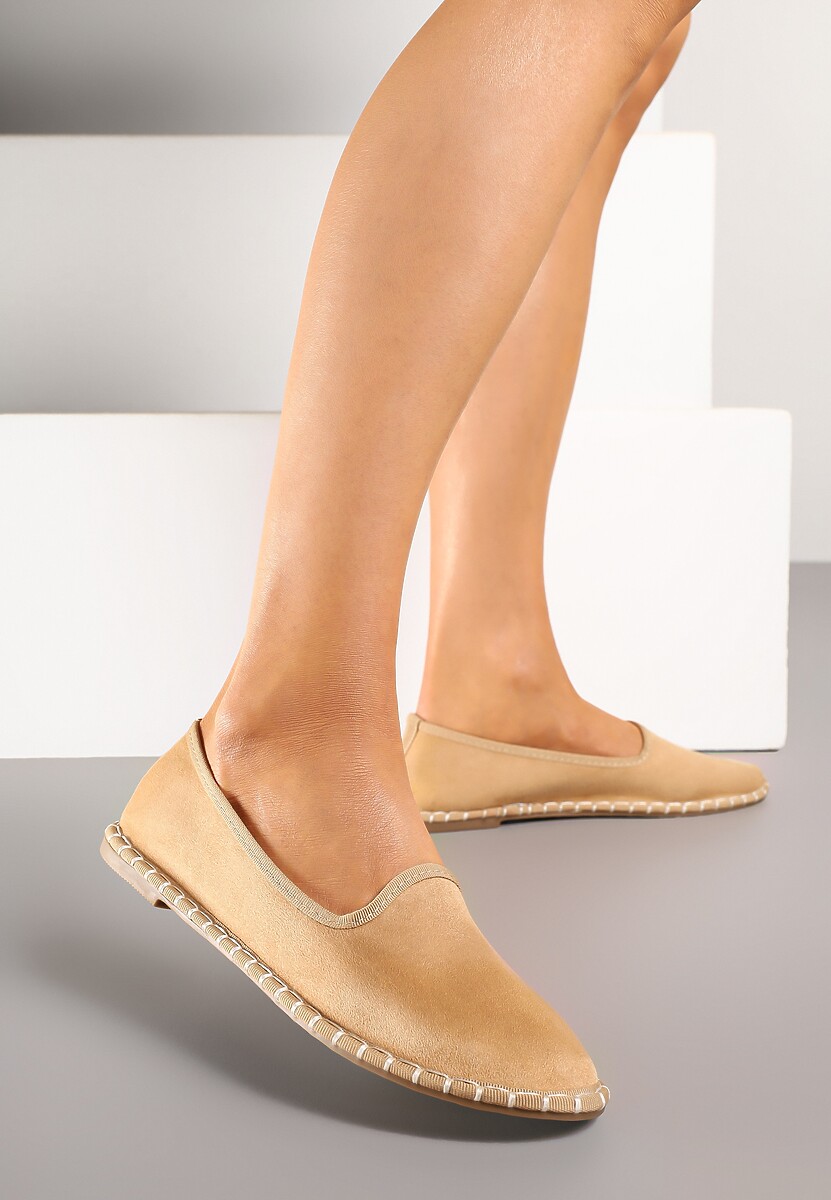 Ciemnobeżowe Espadryle Balerinki z Przeszyciami Firalissea