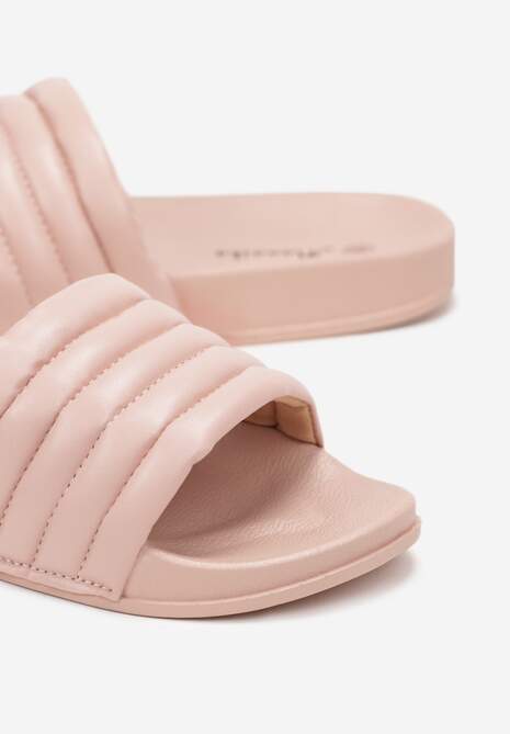 Różowe Klapki Basenowe z Szerokim Paskiem z Pikowaniem Tandra