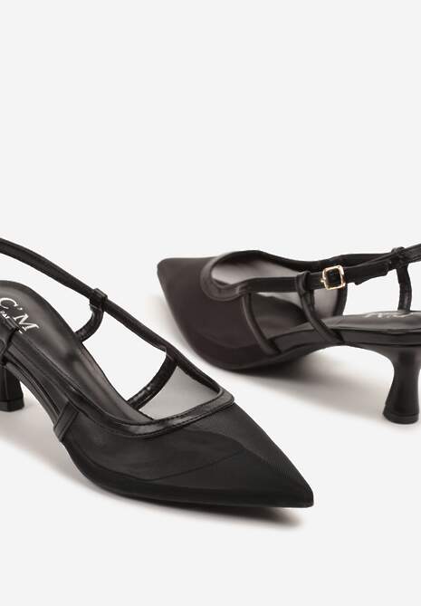 Czarne Siateczkowe Sandały Slingback na Niskim Obcasie Syltewi