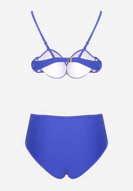 Niebieskie Bikini Biustonosz i Majtki Figi High Waist z Siateczkowymi Zdobieniami Kinovia