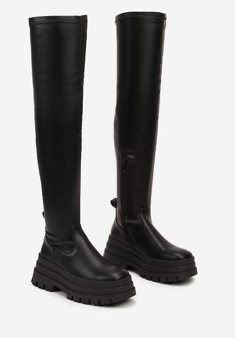 Czarne Kozaki Muszkieterki na Platformie Sezira