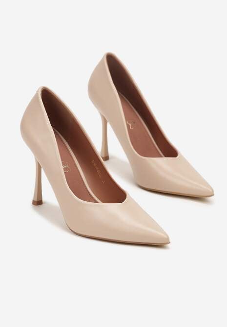 Beżowe Szpilki Vices o Klasycznym Fasonie z Wkładką ze Skóry Naturalnej Fridda
