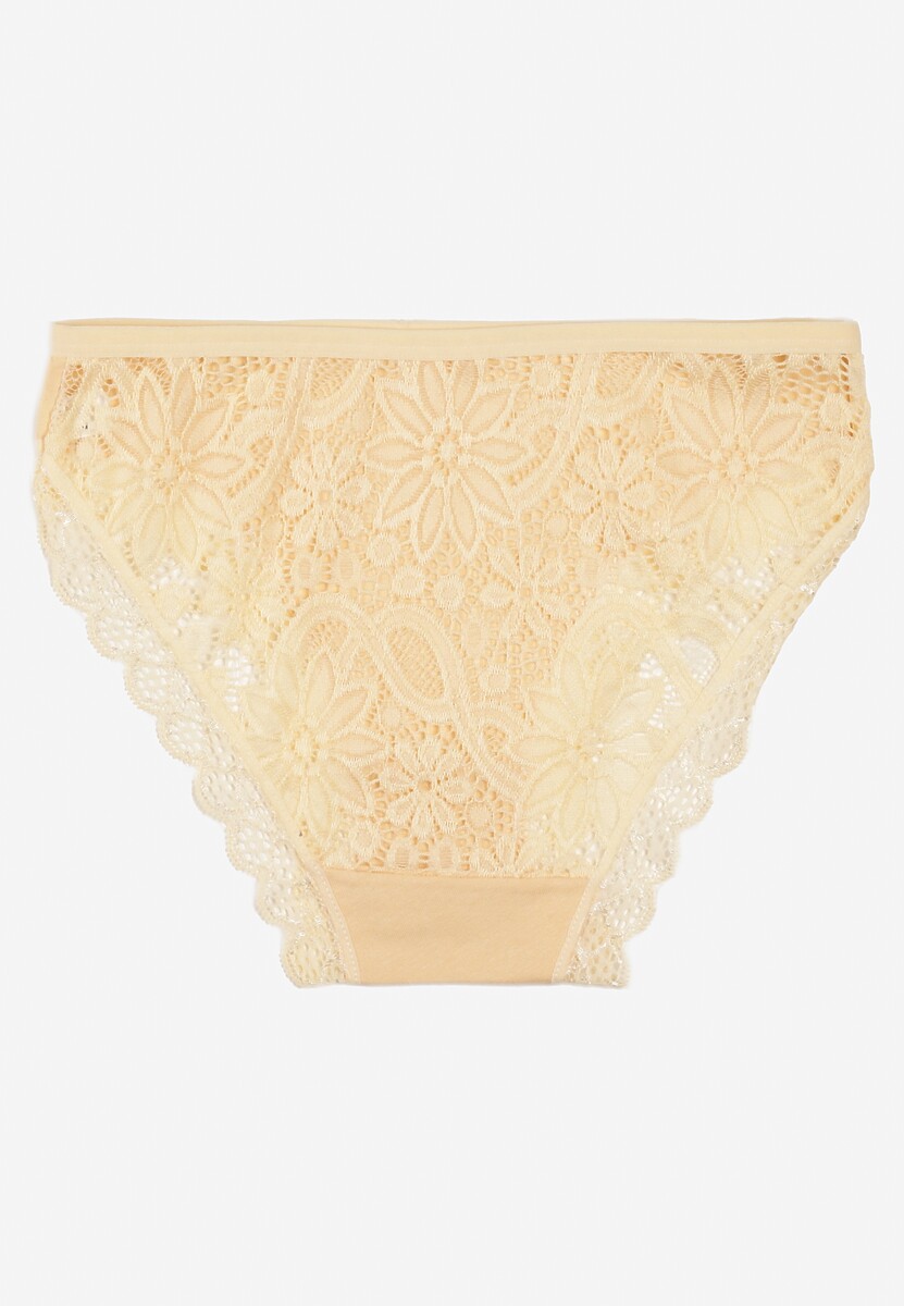 Żółte Bawełniane Majtki Figi z Ozdobną Koronką Lemmer