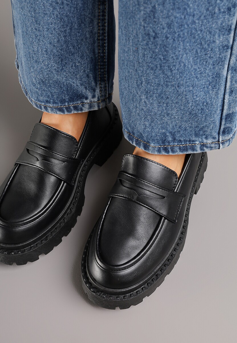 Czarne Mokasyny Vices na Platformie Dionela