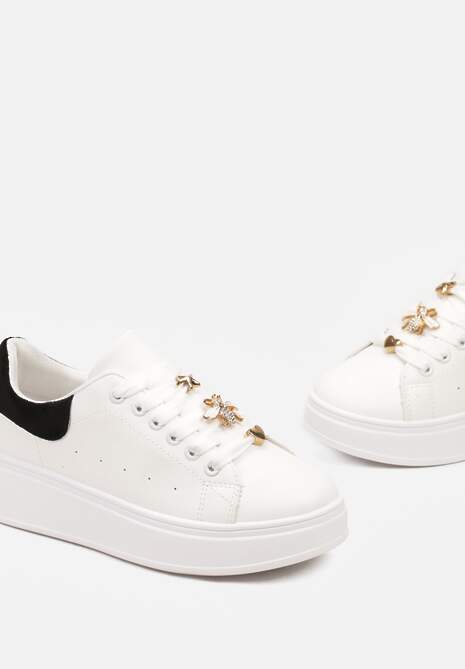 Biało-Czarne Sneakersy na Platformie z Metaliczną Wstawką Grevaja