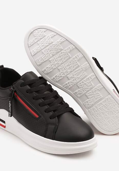 Czarne Sneakersy z Ozdobnymi Napisami Suwakiem i Paskami Tosime