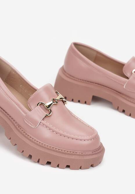 Różowe Mokasyny na Grubej Podeszwie z Klamerką Ahdiye