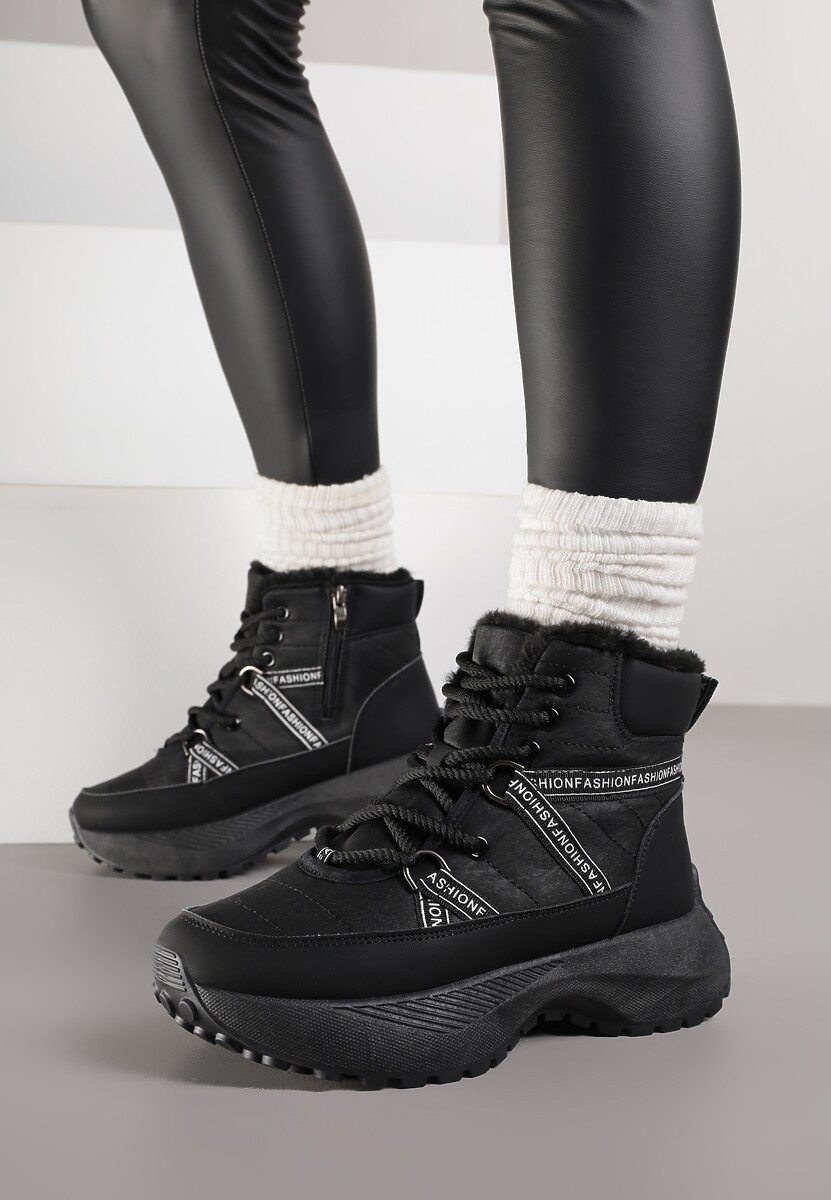 Czarne Sportowe Śniegowce Chunky na Platformie Ishweda