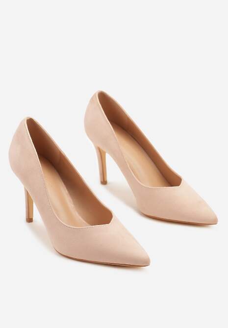 Różowe Czółenka z Imitacji Zamszu na Obcasie ze Szpiczastym Noskiem Zalinne