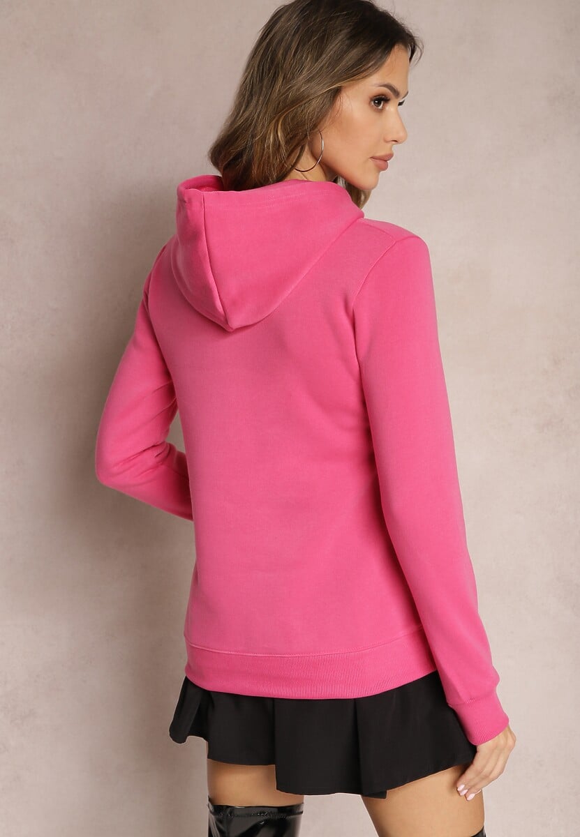 Różowa Ocieplona Bluza z Kapturem Ozdobiona Naszywką i Napisem Eirellia