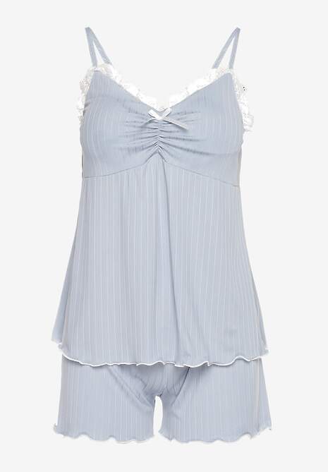 Szary 2-częściowy Komplet Piżamowy z Topem i Szortami o Delikatnej Fakturze Morveren