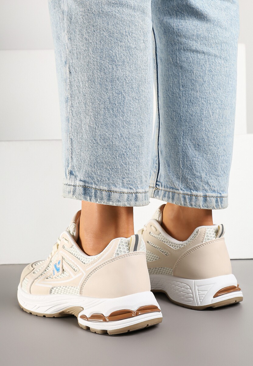 Beżowe Sneakersy Ozdobione Geometrycznym Motywem Tasoti