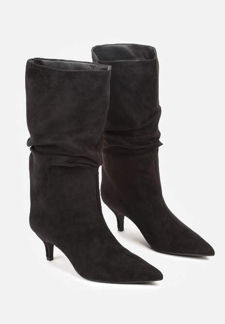 Czarne Botki na Kaczuszce z Marszczoną Cholewką Nalorena