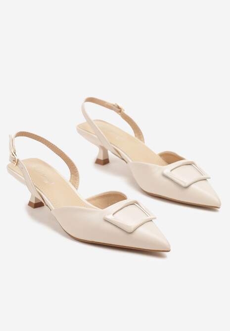 Beżowe Eleganckie Sandały na Kaczuszce z Ozdobną Aplikacją Lavloti