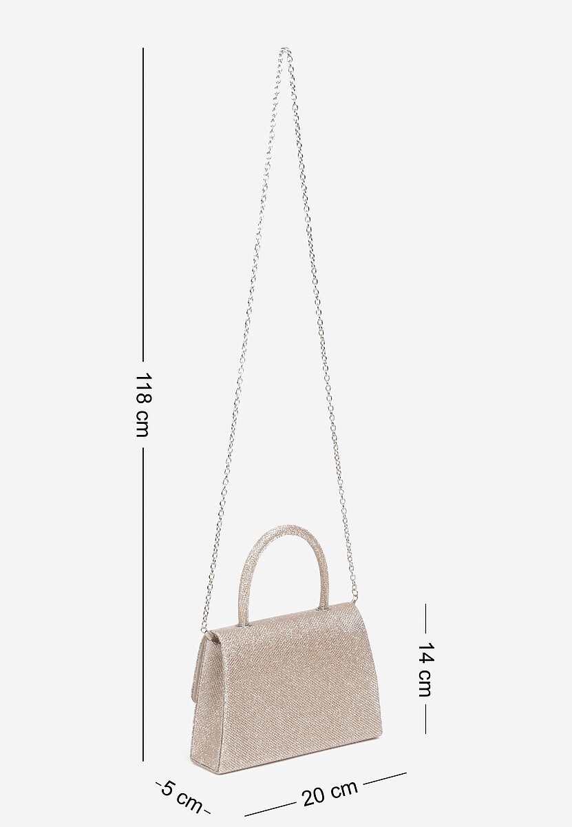 Szampańska Brokatowa Torebka Koktajlowa z Rączką Łańcuszkiem i Kokardą z Cyrkonii Esliana