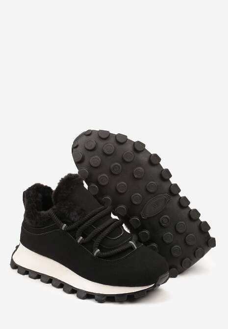 Czarne Sneakersy Typu Śniegowce na Tłoczonej Platformie Sierrna