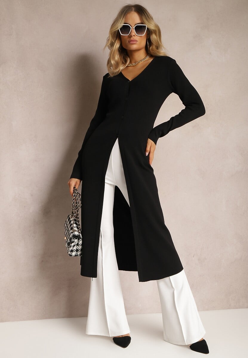 Czarny Casualowy Dopasowany Kardigan na Guziki Graysun