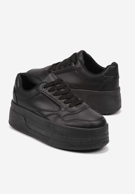 Czarne Sneakersy na Platformie Ozdobionej Tłoczeniem Vaiviera