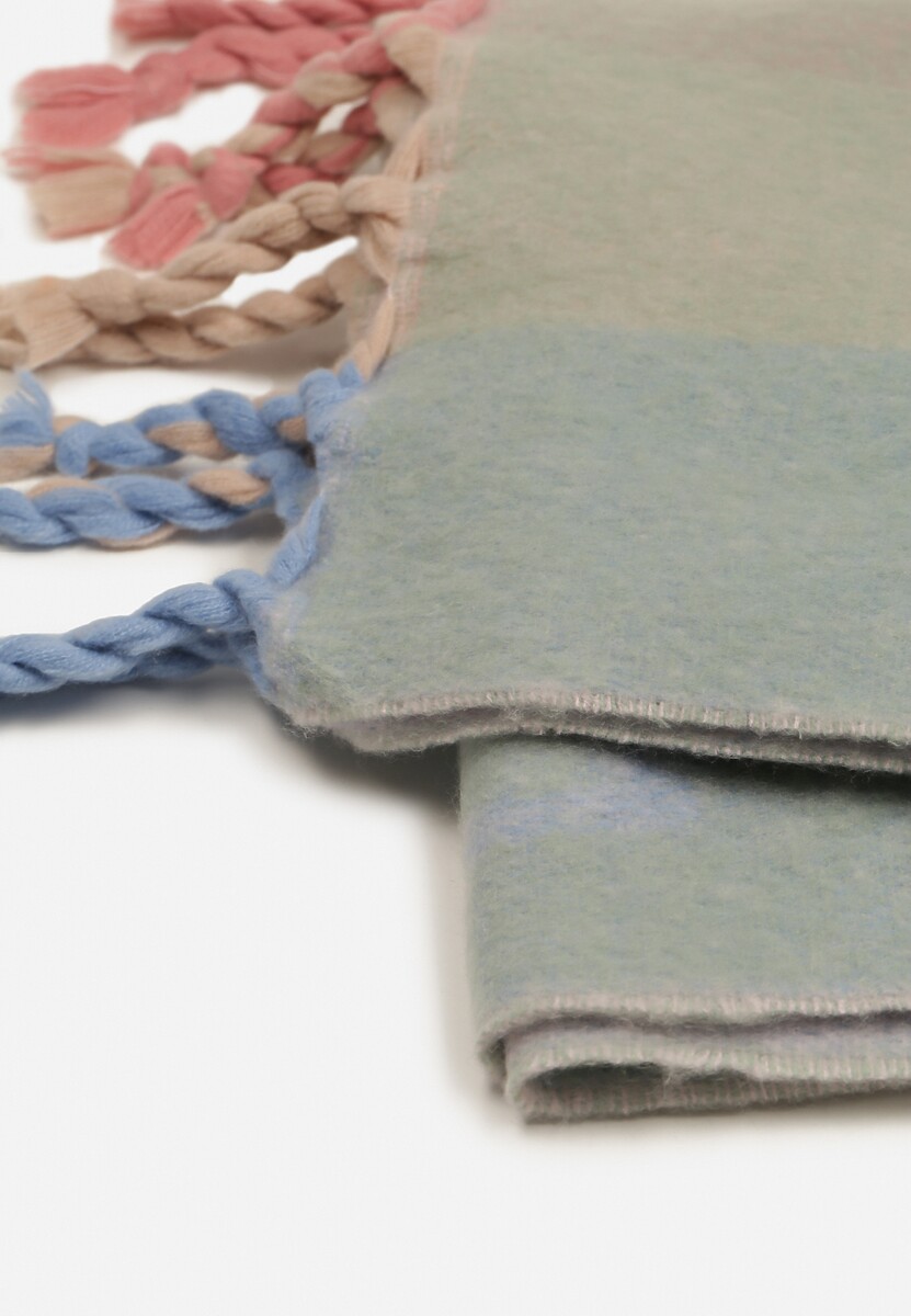 Miętowy Szalik z Motywem Pasków i Warkoczami Tinalissea