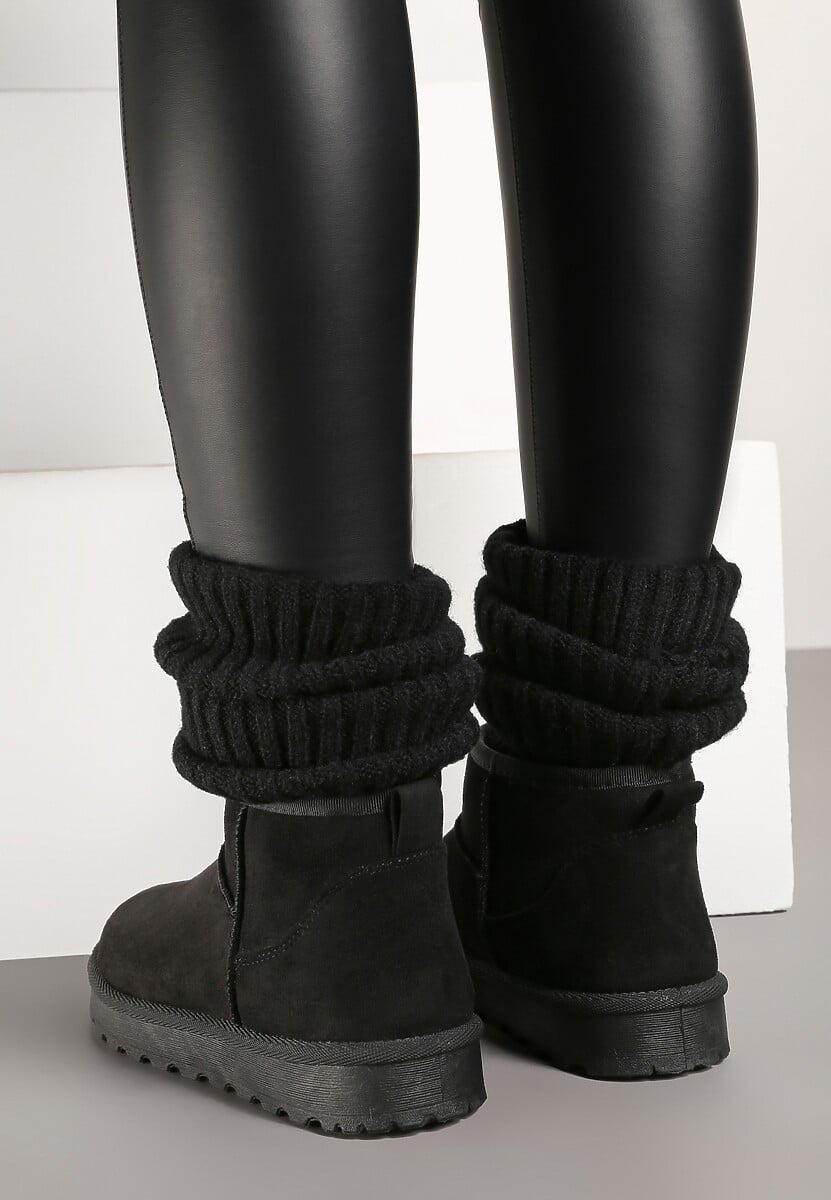 Czarne Casualowe Ocieplane Śniegowce na Płaskiej Podeszwie Emelunetta