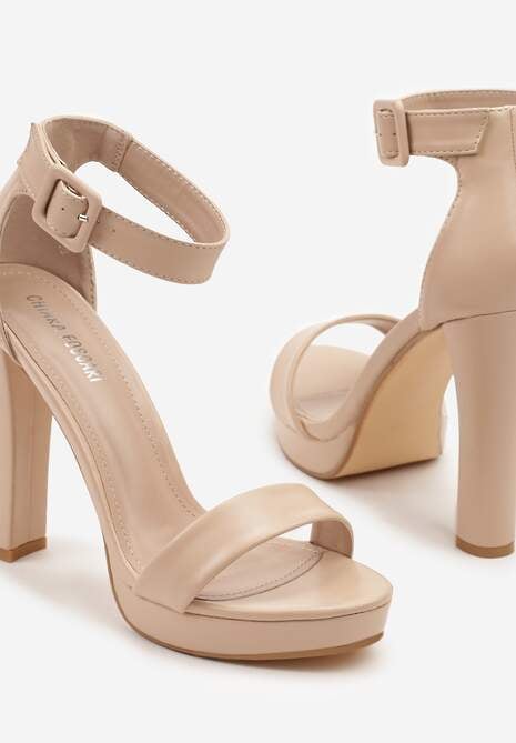 Beżowe Sandały na Słupku w Klasycznym Stylu Odeline
