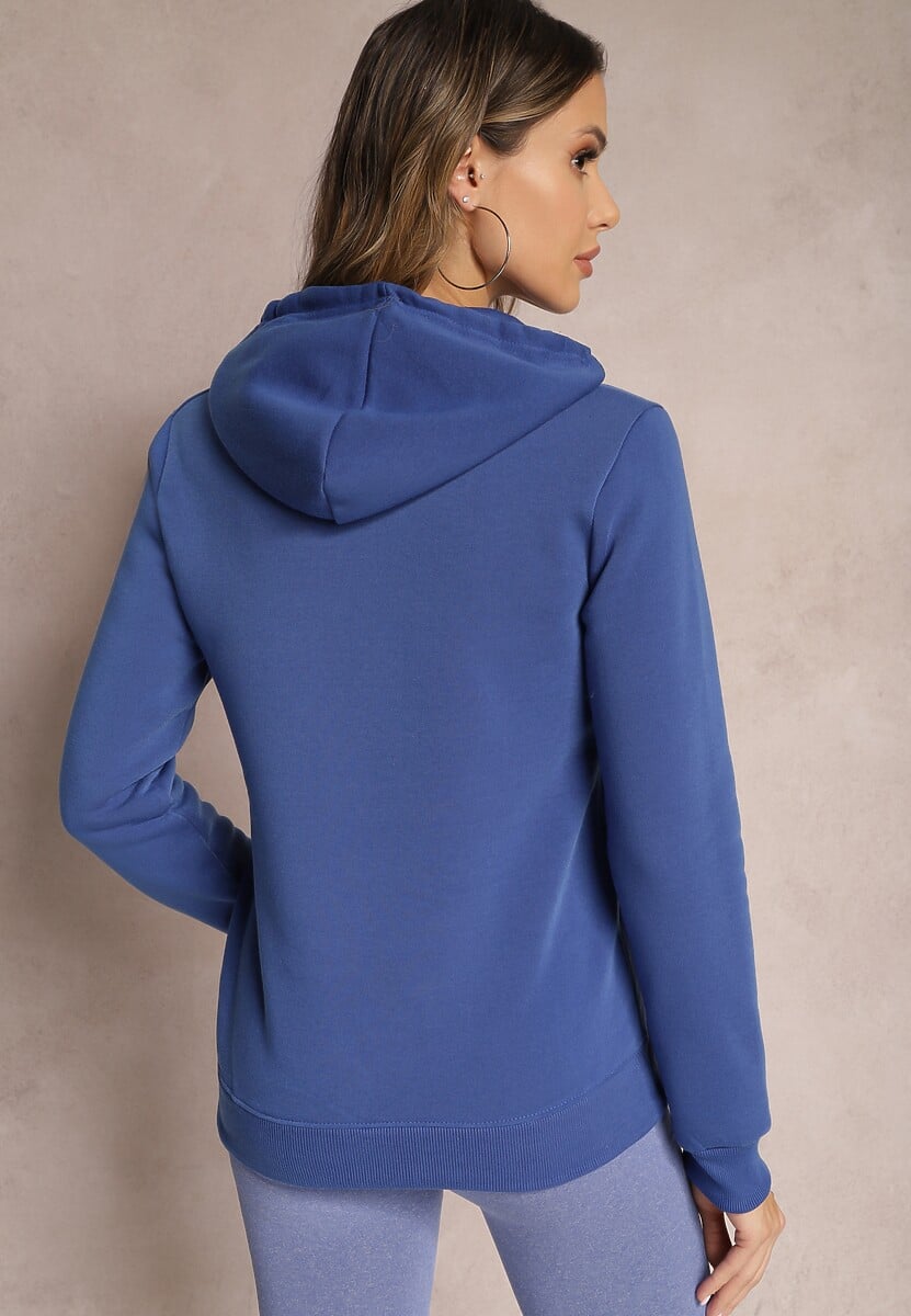 Niebieska Ocieplana Bluza Dzianinowa z Kapturem Ziff