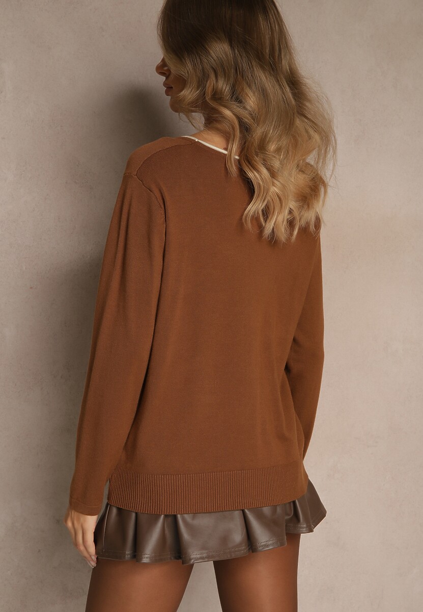 Brązowy Sweter z Cyrkoniowymi Sercami Unorevia