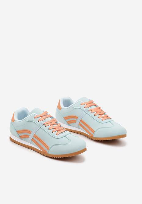 Niebiesko-Pomarańczowe Sneakersy przed Kostkę z Paskami na Cholewce Deniffia
