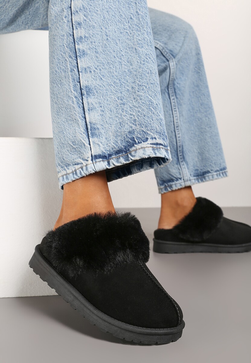 Ciemnobeżowe Kapcie z Ekozamszu z Futrzaną Wyściółką Zoleti