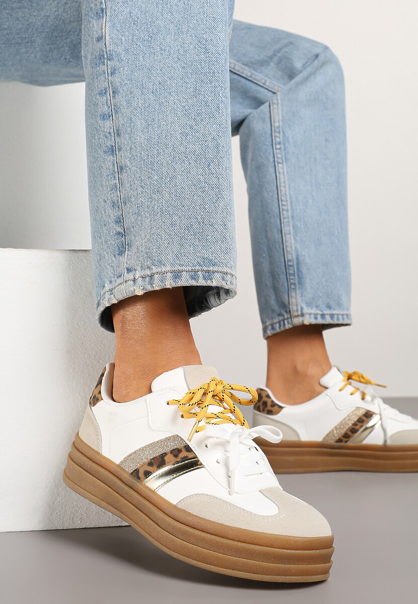 Panterkowe Sneakersy w Stylu Tenisówek Ozdobione Brokatem Teladriena