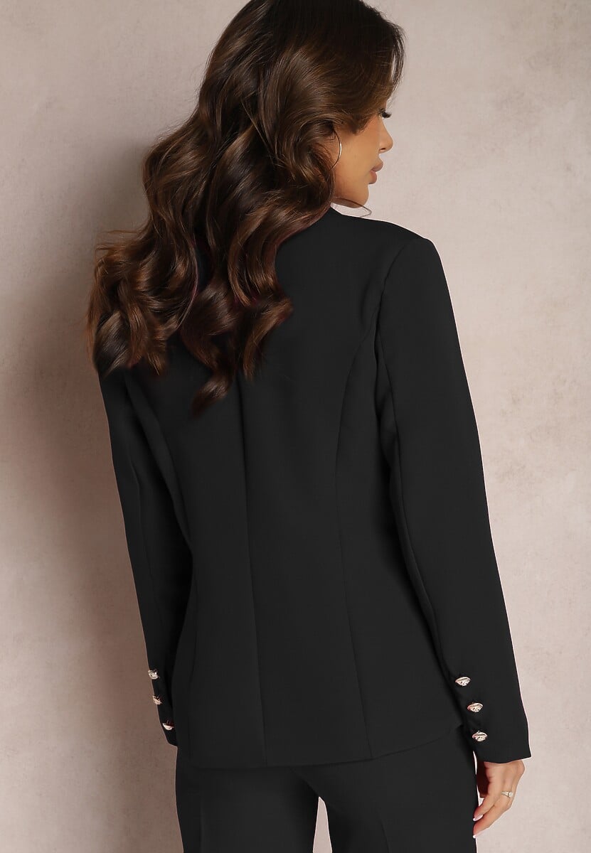 Czarna Marynarka na Guziki z Poduszkami w Ramionach Ilysane
