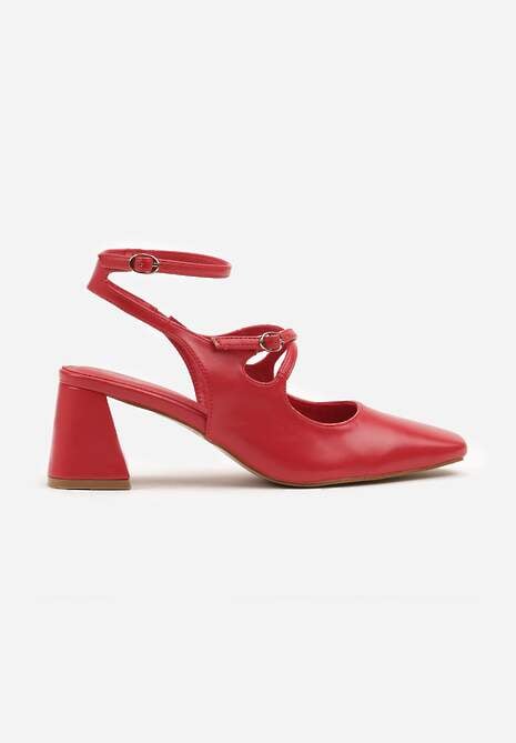 Czerwone Sandały na Obcasie w Stylu Retro Mary Jane z Ozdobnymi Paskami Zenozi