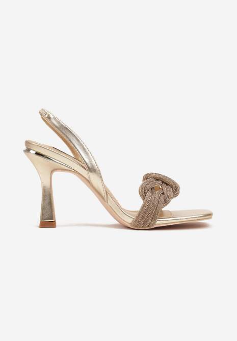 Złote Sandały na Szpilce z Cyrkoniowymi Paskami Sinadel