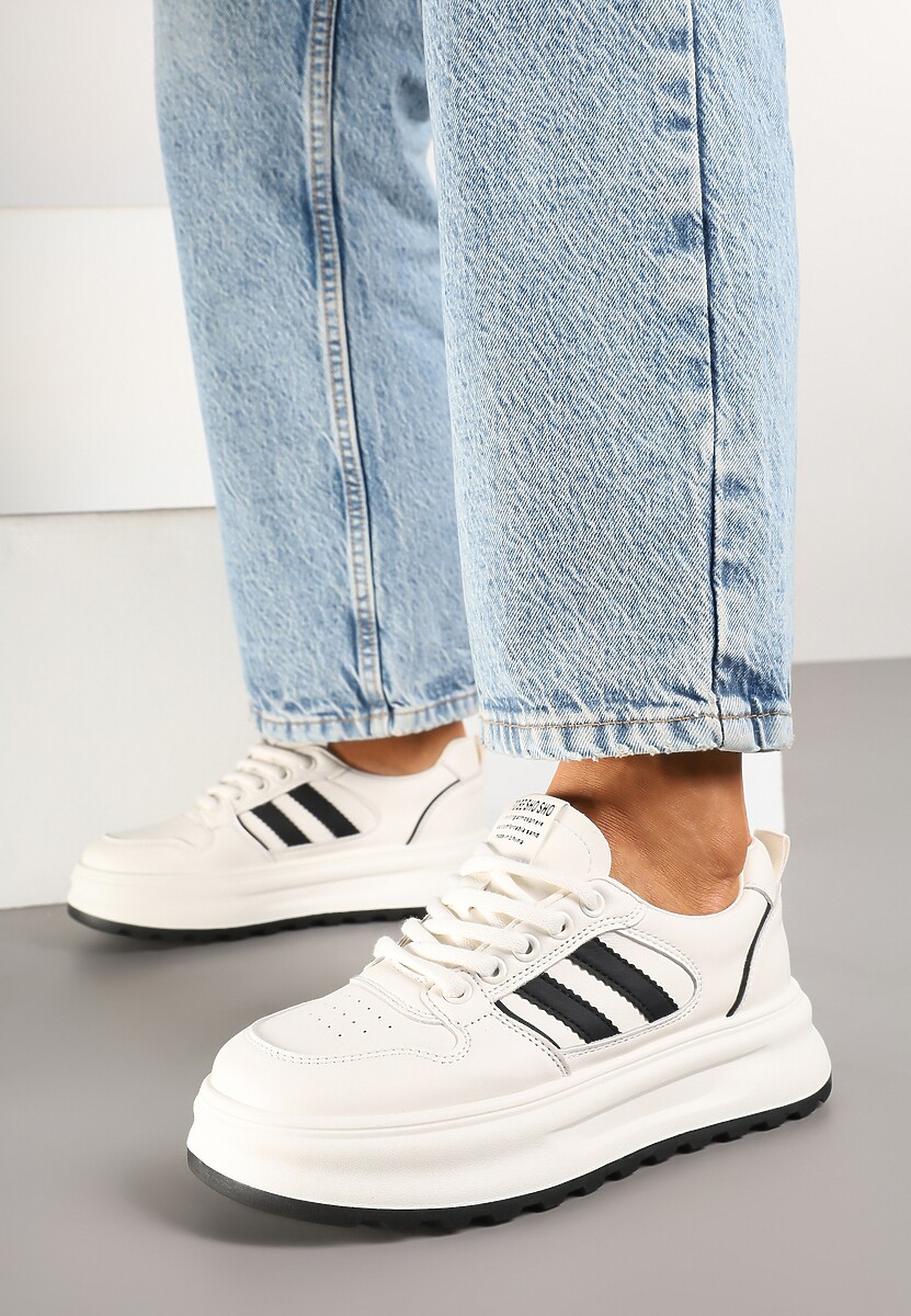 Beżowo-Czarne Sneakersy z Geometrycznym Wzorem Fonawia