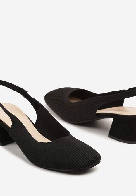 Czarne Sandały Czółenka z Kwadratowym Noskiem na Słupku Elanisia