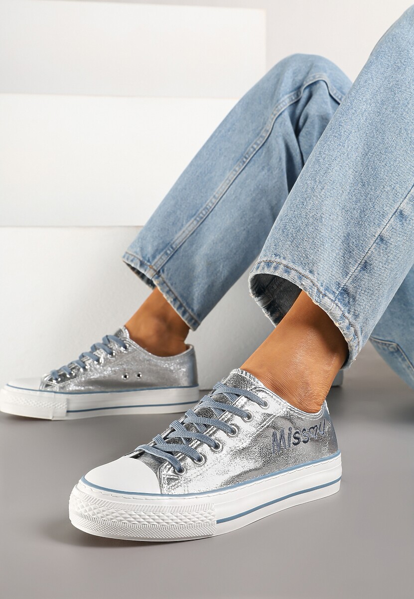 Panterkowe Brokatowe Trampki z Napisem i Niską Cholewką Borlevi