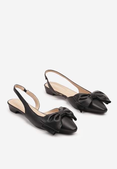 Czarne Sandały Bez Pięty z Kokardą Nolretia