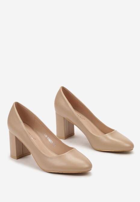 Beżowe Klasyczne Czółenka na Słupku z Okrągłym Noskiem Bleana